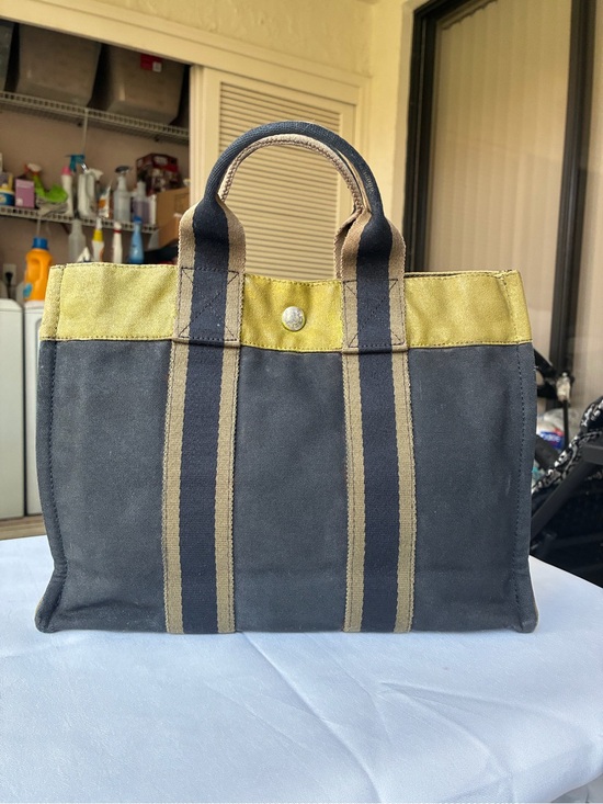 Hermes Handbags - Luxury Hermès Fourre Tout Canvas Tote Bag – Charcoal Gray & Olive Green PM/MM